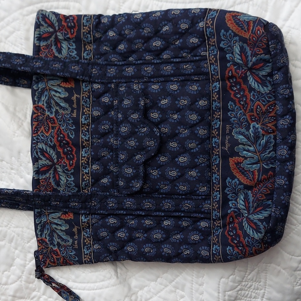 Vintage Vera Bradley Classic Navy Autumn Leaves and Paisley Quilted Shoulder Bag - Picture 4 of 10